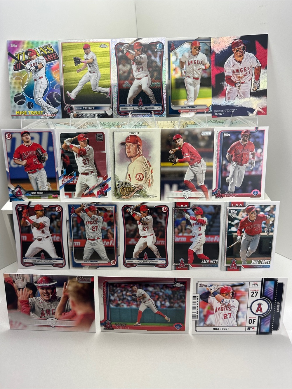 14 Mike Trout Angels cards w/ a 26’ MoJo & 3 Zach Neto + Christian Moore rookie